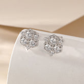Round Zircon Honeycomb Sterling Silver Stud Earrings